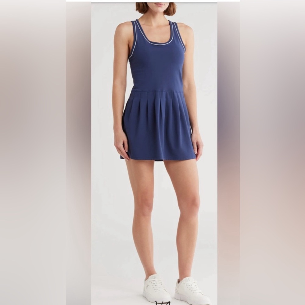 Yogalicious Nudetech Naval Academy Blue Tennis Golf Dress Pleated Skirt L NWT